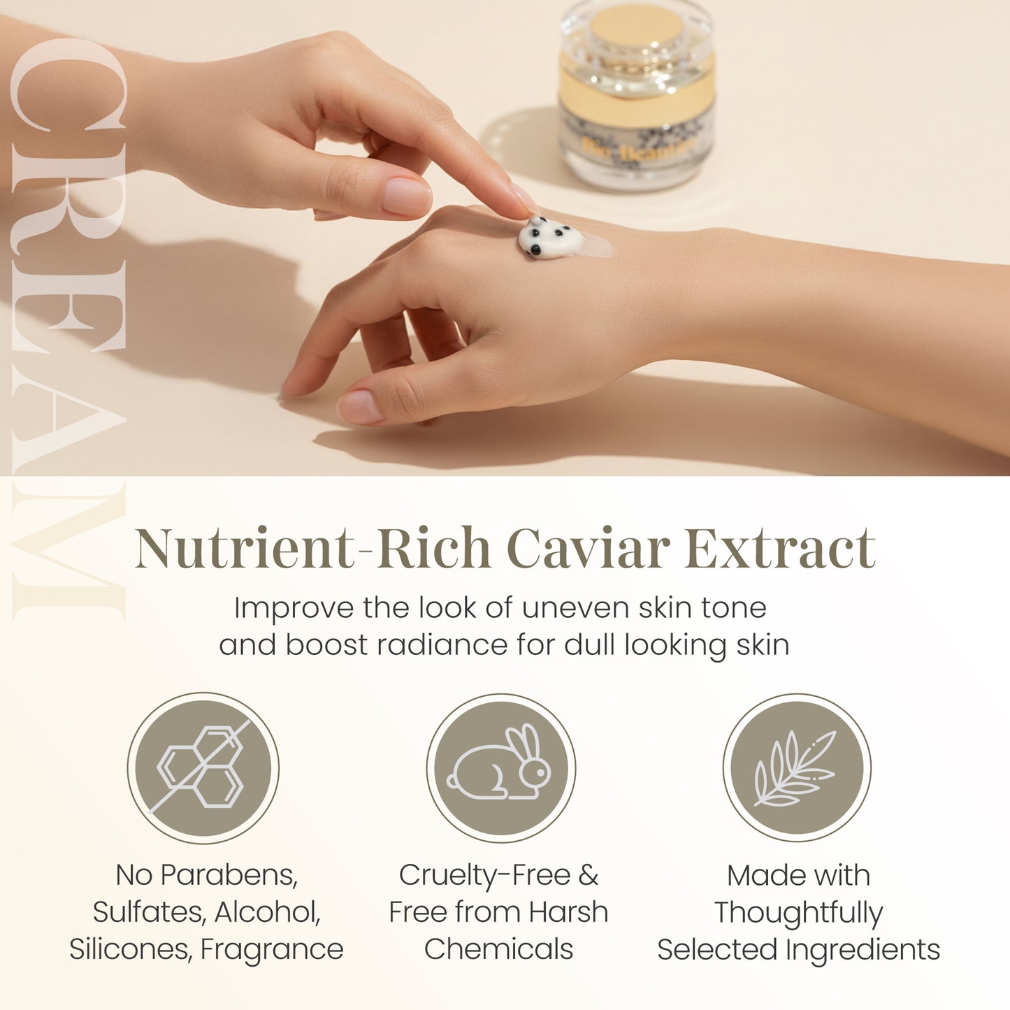 Caviar Face & Neck Cream – Anti-Aging Moisturizer with Hyaluronic Acid, Squalane & Niacinamide – Marine Collagen + CoQ10 (Ubiquinone) – Hydrating, Firming & Smoothing for All Skin Types